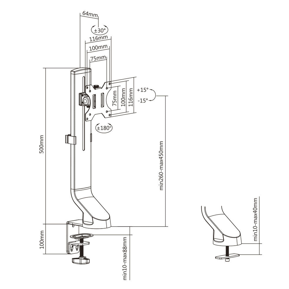 ACT Monitor desk mount stand 1 Screen, easy height adjust