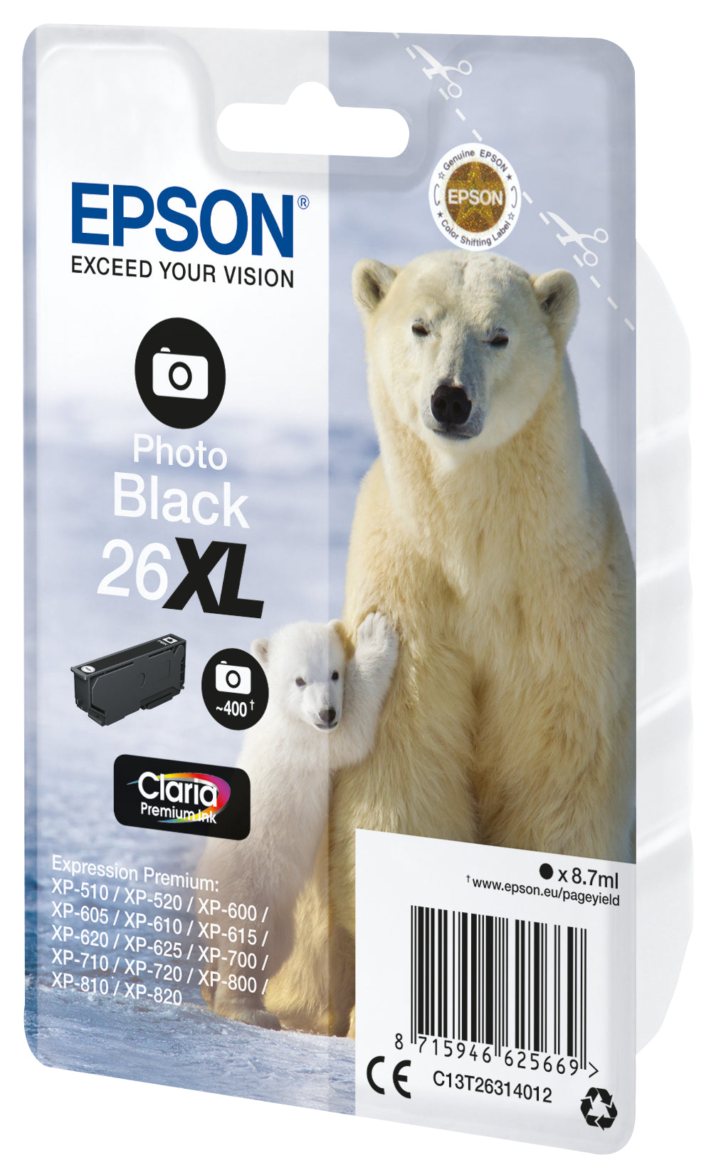 Singlepack Photo Black 26XL Claria Premium Ink