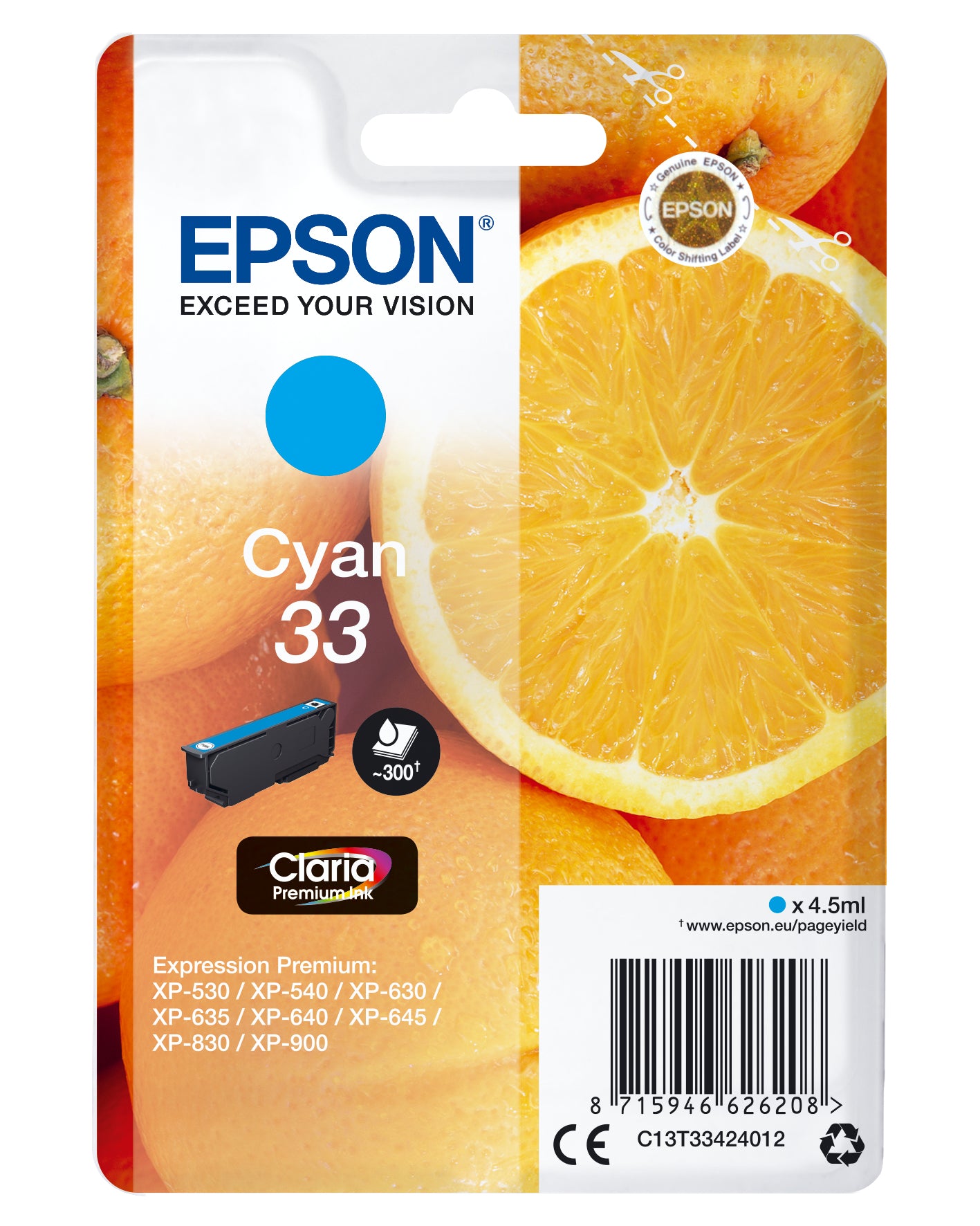 Singlepack Cyan 33 Claria Premium Ink