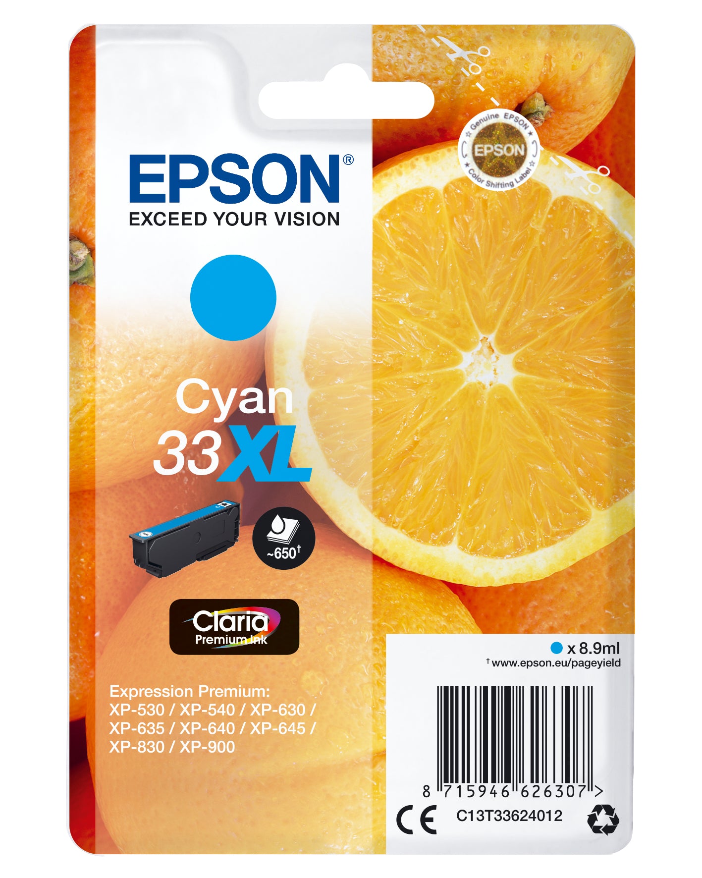 Singlepack Cyan 33XL Claria Premium Ink