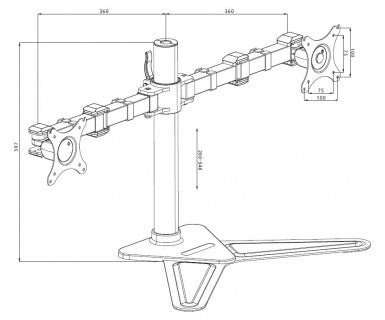 Flexible desk stand for dual monitor. Monitor size 10 -30 , VESA 75x75 or 100x100mm, <=10kg