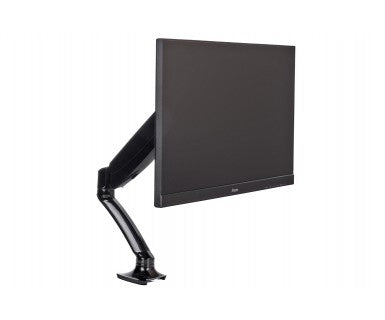 Flexible desk mount for single monitor with height adjustable gas spring. Deskmount with clamp or grommet. Monitor size 10-27 , VESA 75x75 o