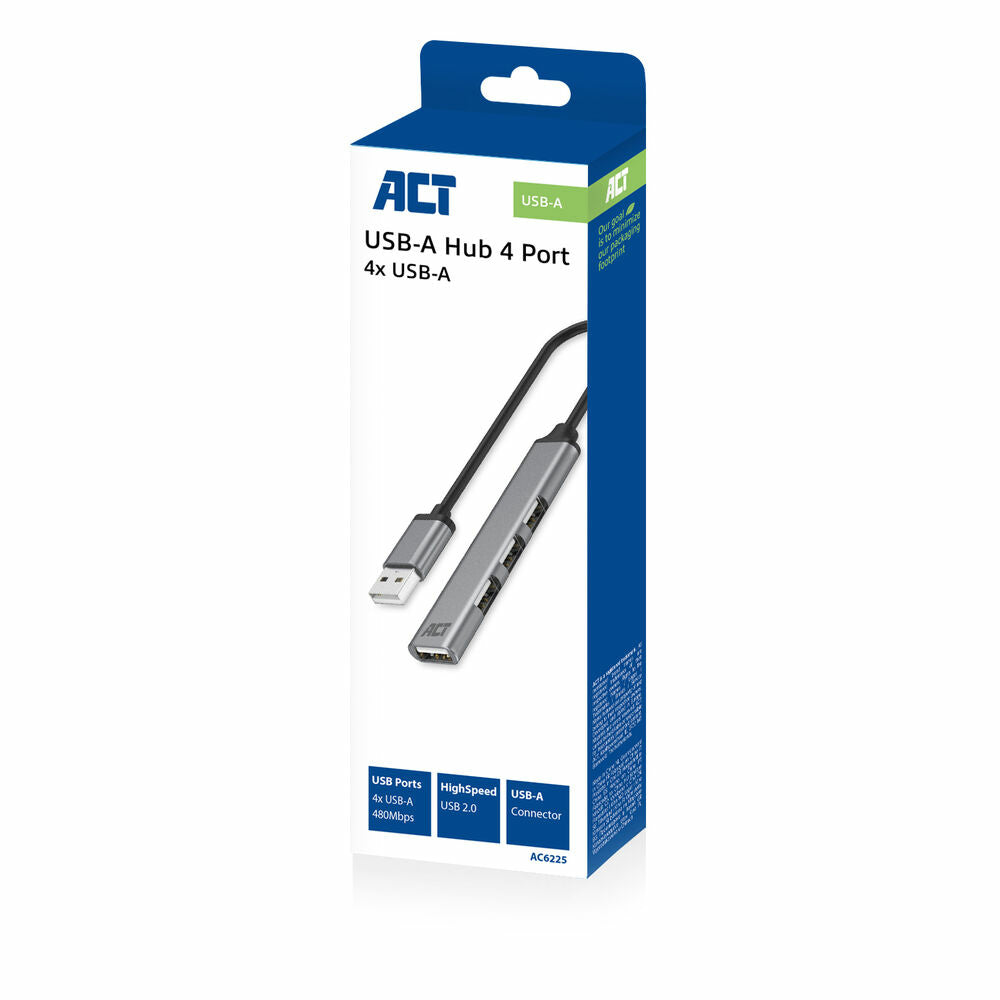 ACT USB-A hub 2.0, 4 poorts USB-A