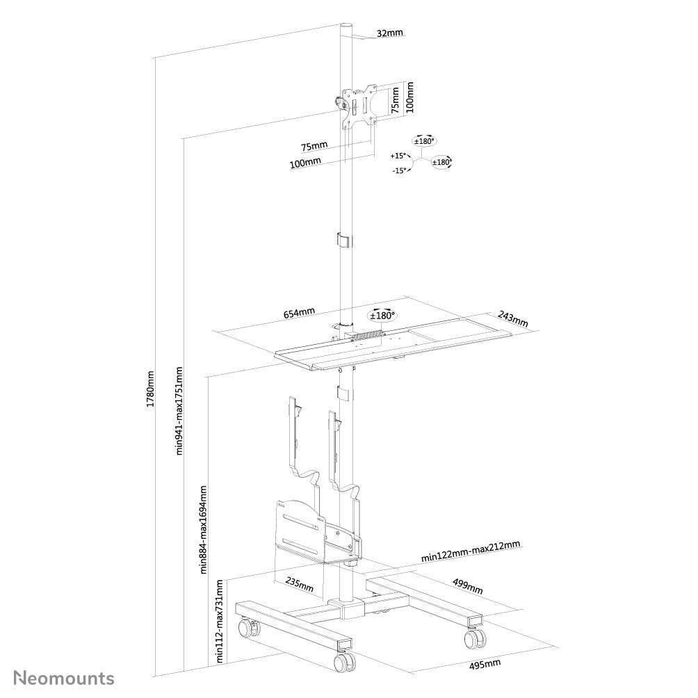 Mobile Workplace Floor Stand (monitor, keyboard/mouse & PC)