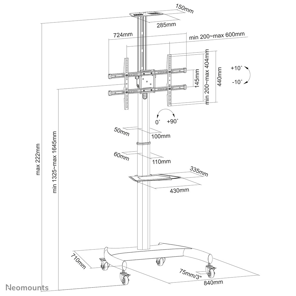 Mobile Flat Screen Floor Stand (height: 130-162 cm)