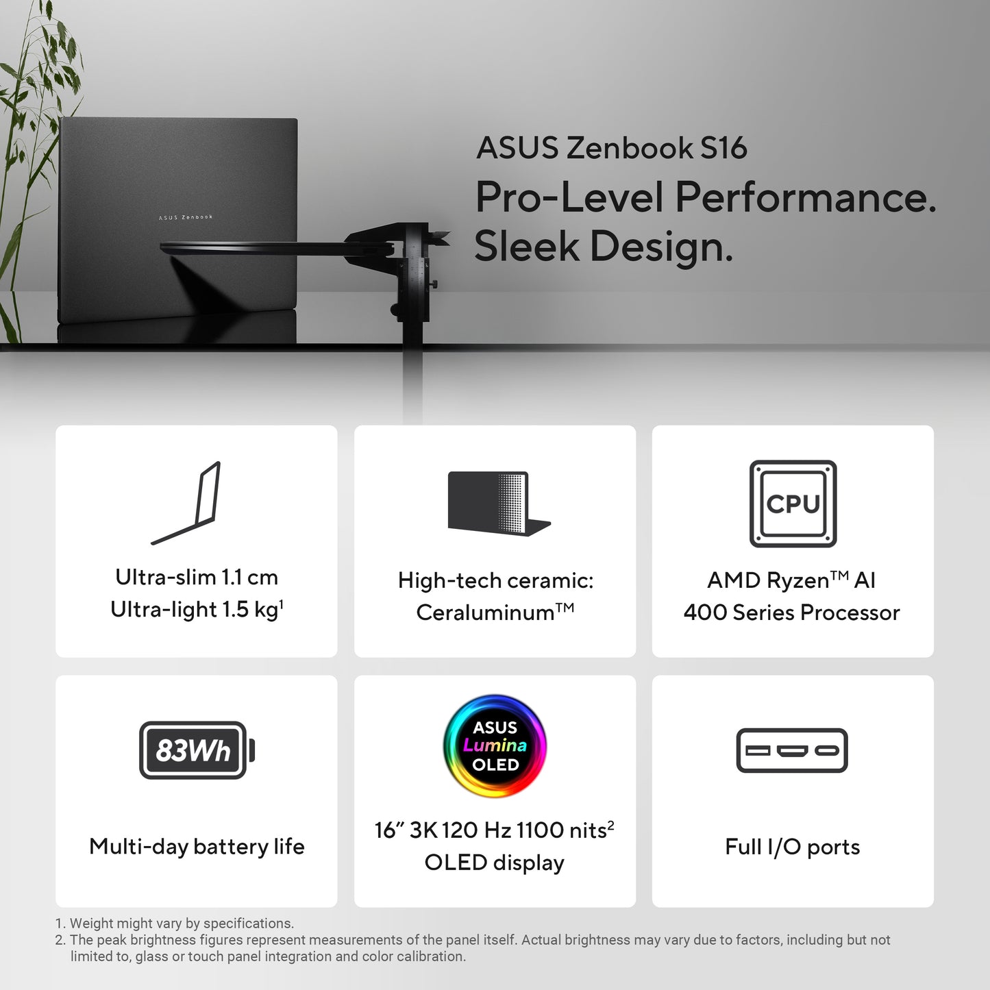 ASUS Zenbook S16 UM5606GA-SS188W, 16 3K OLED, Gorgon Point 10C, 32GB, 1TB NVMe PCIe SSD, Radeon 880M Graphics, W11H, Grey