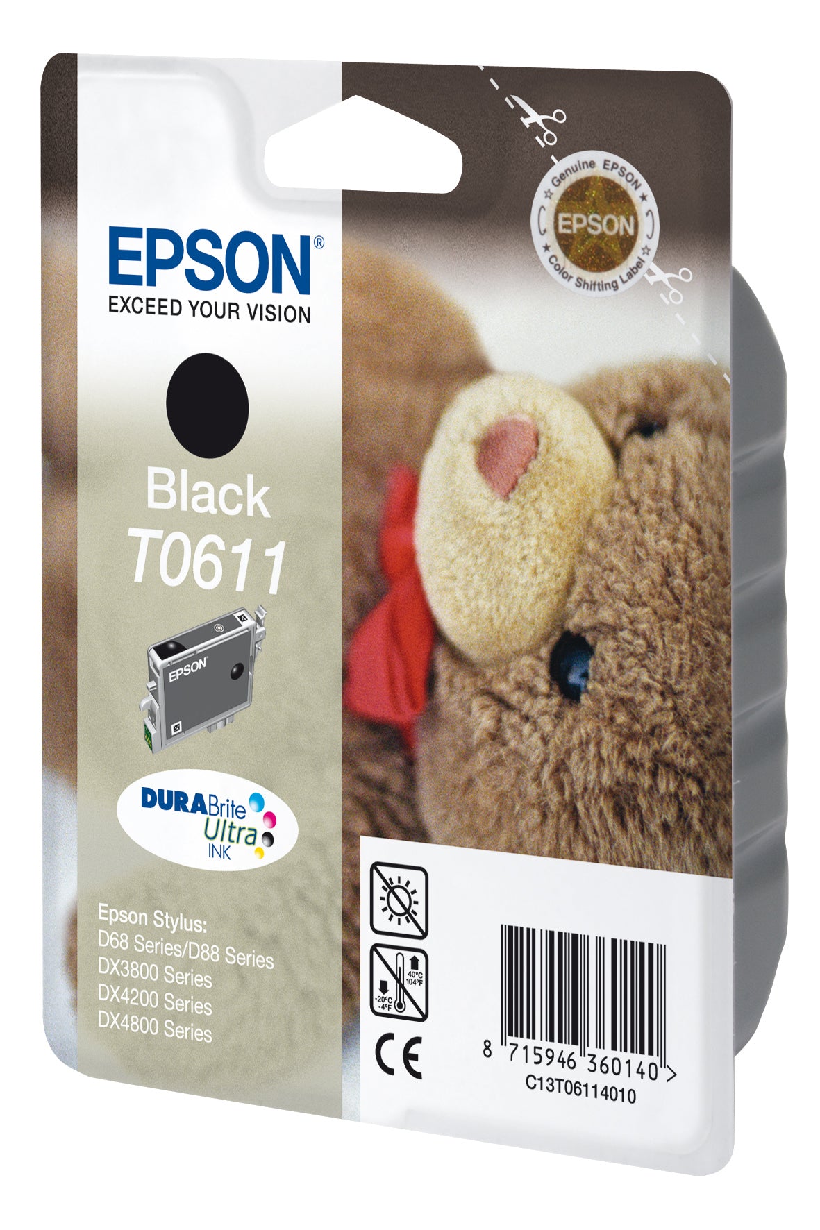 EPSON T0611 inktcartridge zwart standard capacity 8ml 250 pagina s 1-pack blister zonder alarm
