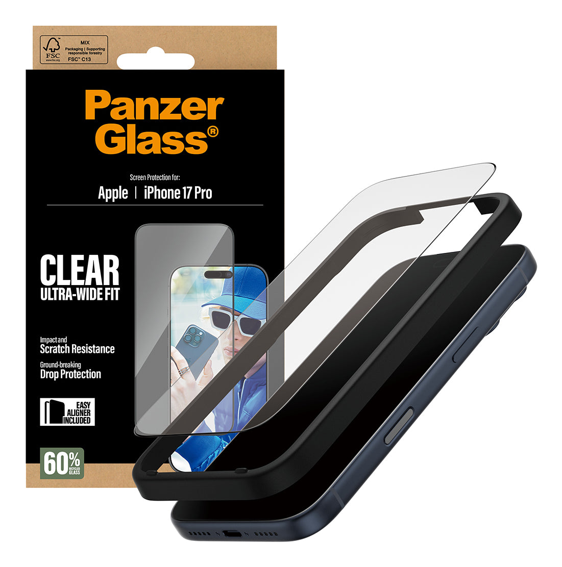 PanzerGlass Screen Protector Ultra-Wide Fit - Clear - voor iPhone 17 Pro