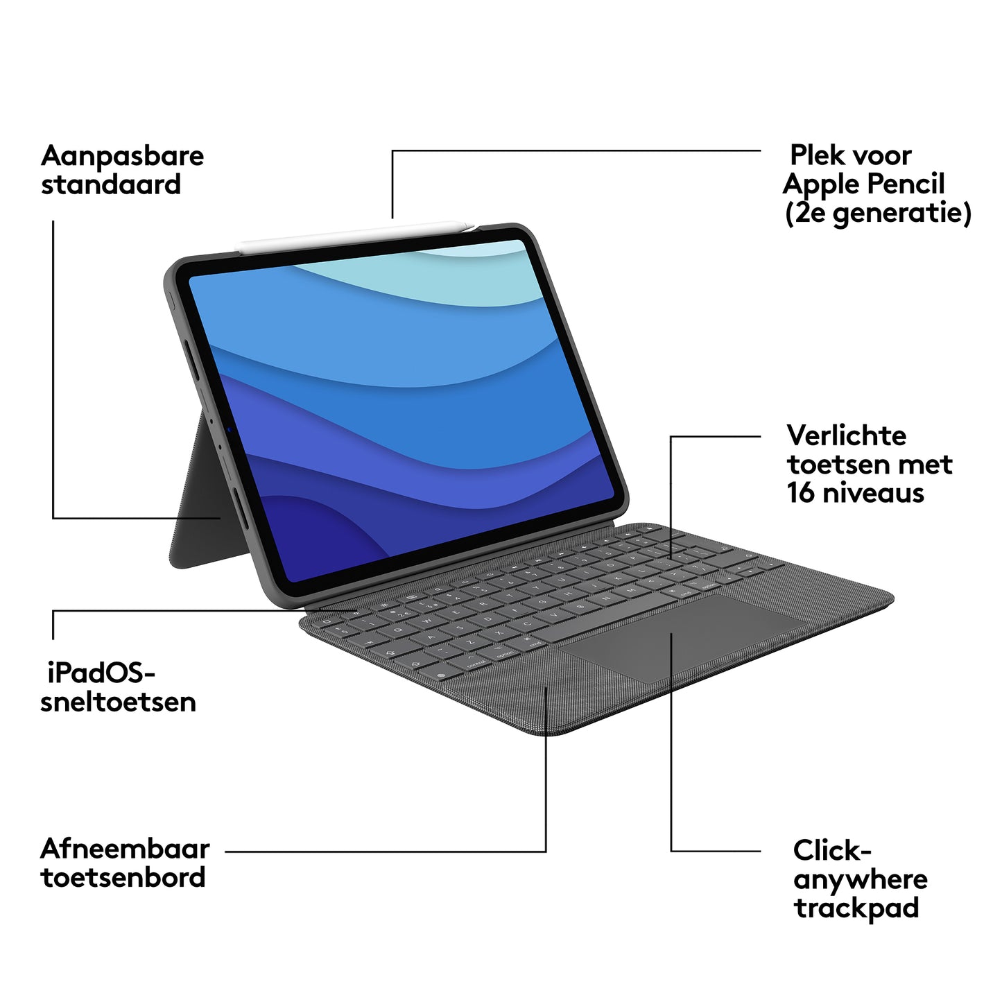 Logitech Combo touch - iPad Pro 11 inch (1,2,3,4 Gen) - Azerty - Grey