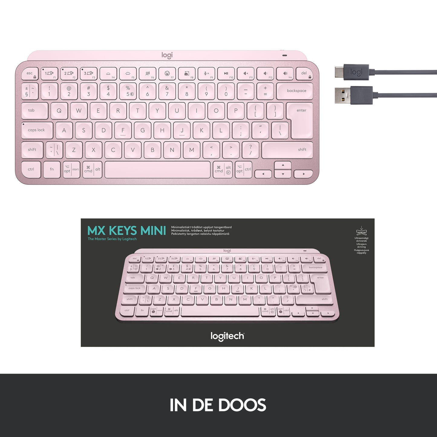 Logitech MX keys Mini Wireless Illuminated, Rose, FR azerty