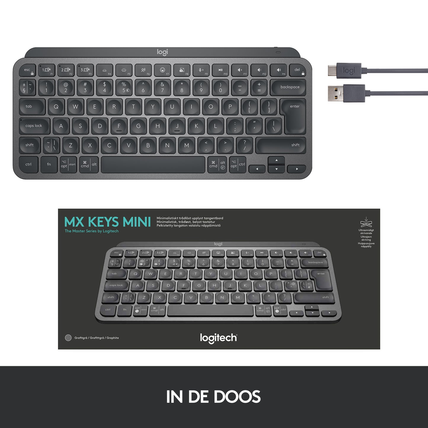 Logitech MX keys Mini Wireless Illuminated, Graphite, FR azerty