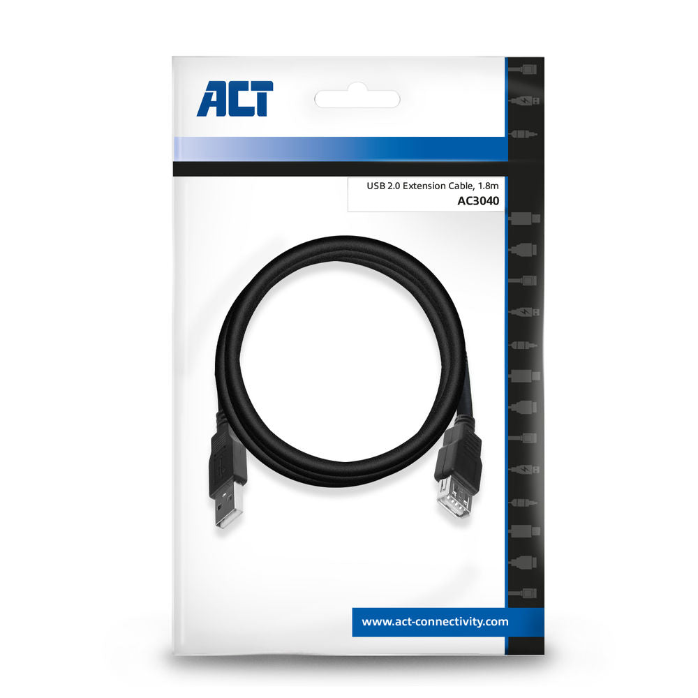 ACT USB-A 2.0 male - USB-A female 1,8 m