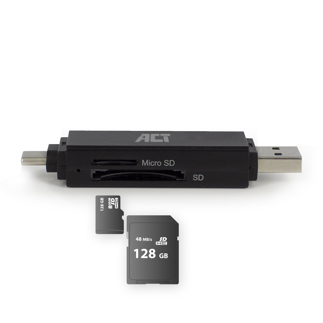 ACT USB 3.1 Gen1 (USB 3.0) Card Reader SD and Micro SD, Type-C & Type-A connector