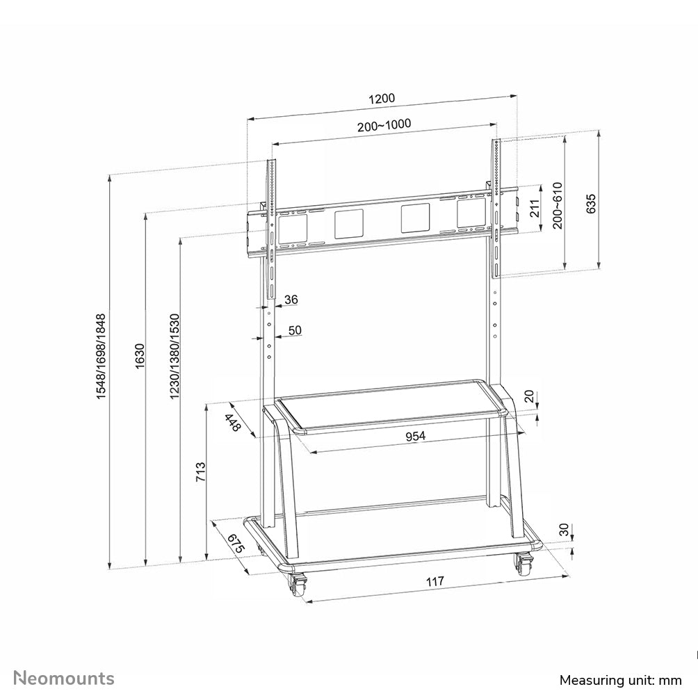 Mobile Flat Screen Floor Stand (stand+trolley) (height: 137-162 cm) box 1/2