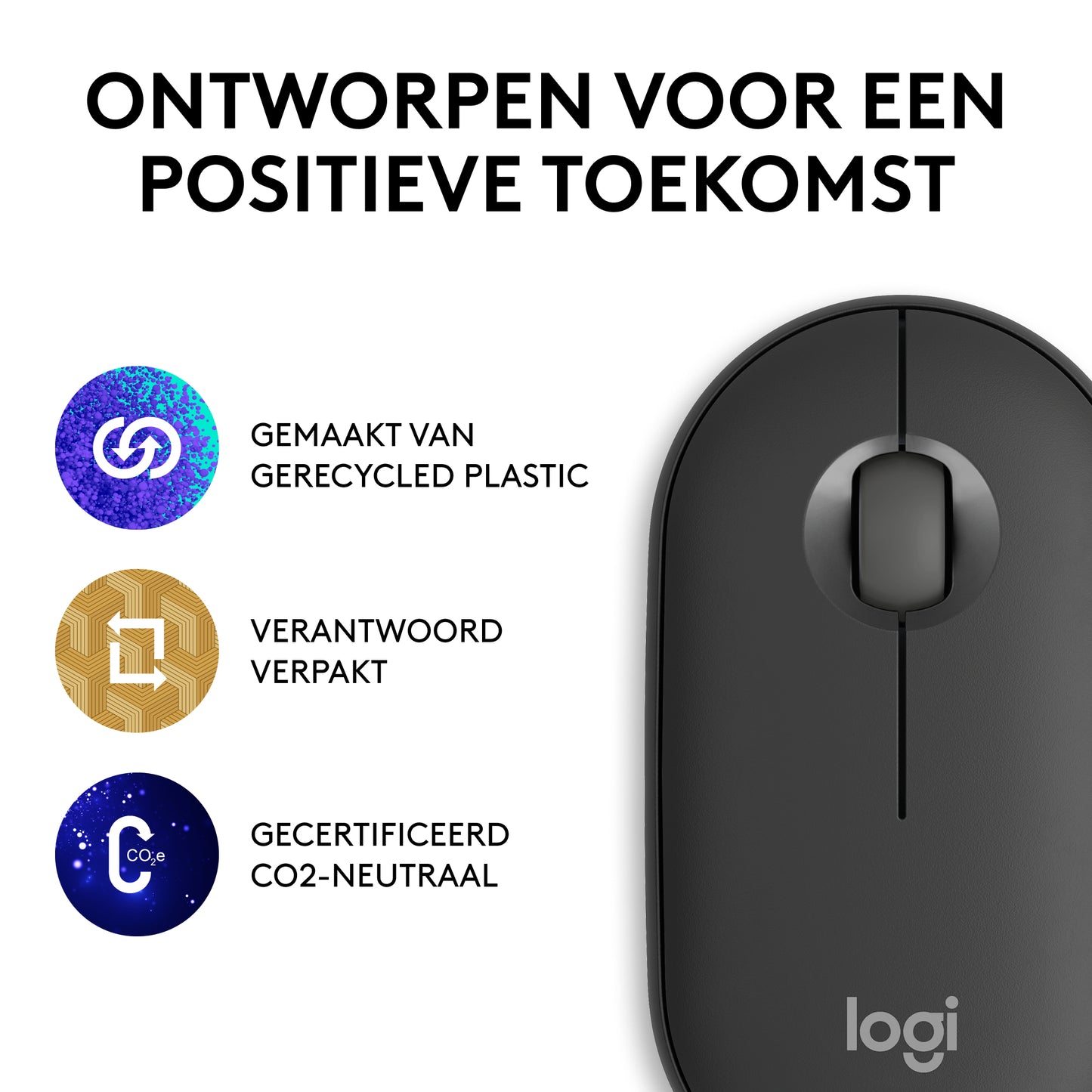 Logitech Pebble Mouse 2 M350s dunne draadloze Bluetooth-muis, Graphite, draagbaar, licht, aanpasbare knop, stil klikken, Easy-Switch, Window