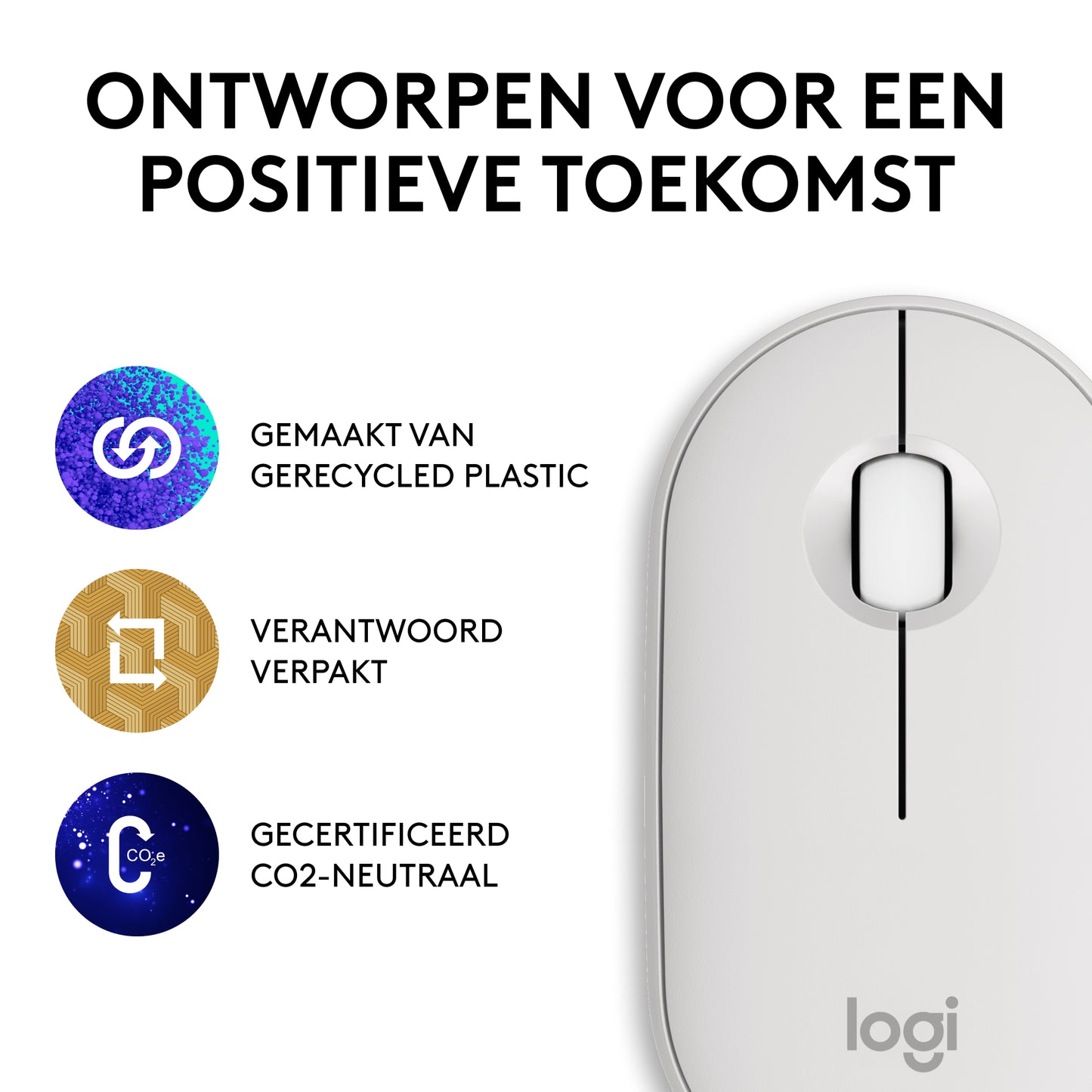 Logitech Pebble Mouse 2 M350s dunne draadloze Bluetooth-muis, Off-White, draagbaar, licht, aanpasbare knop, stil klikken, Easy-Switch, Windo