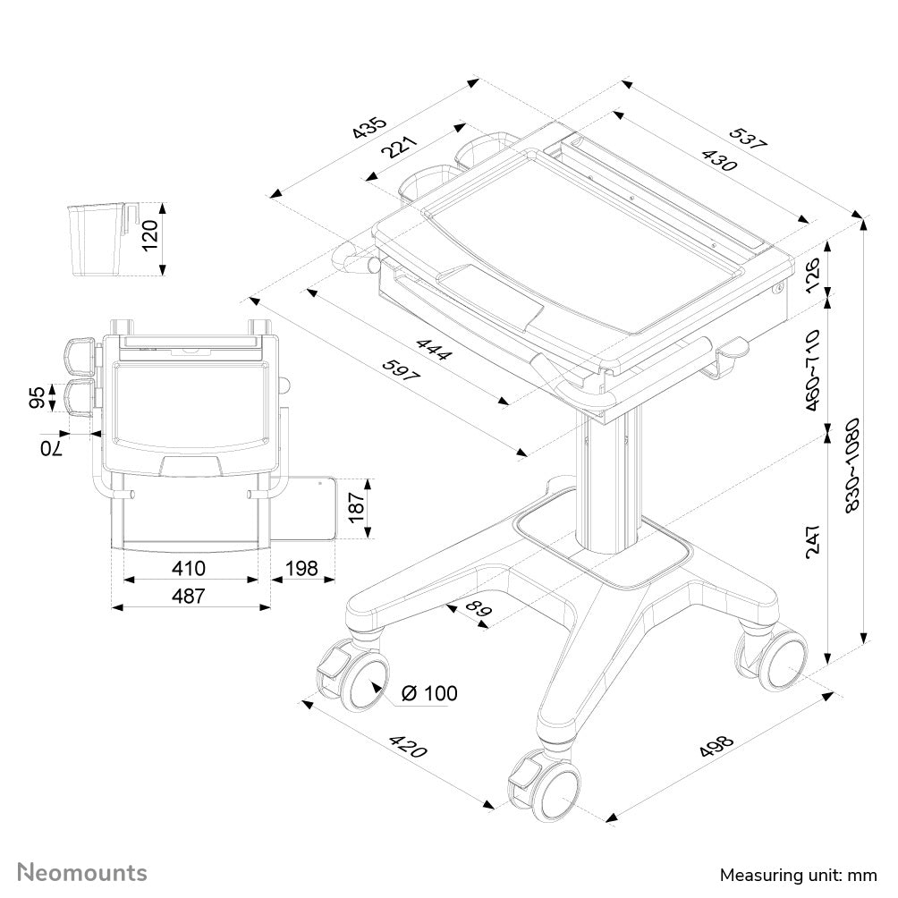 Mobile Laptop Cart, incl. keyboard & mouse drawer