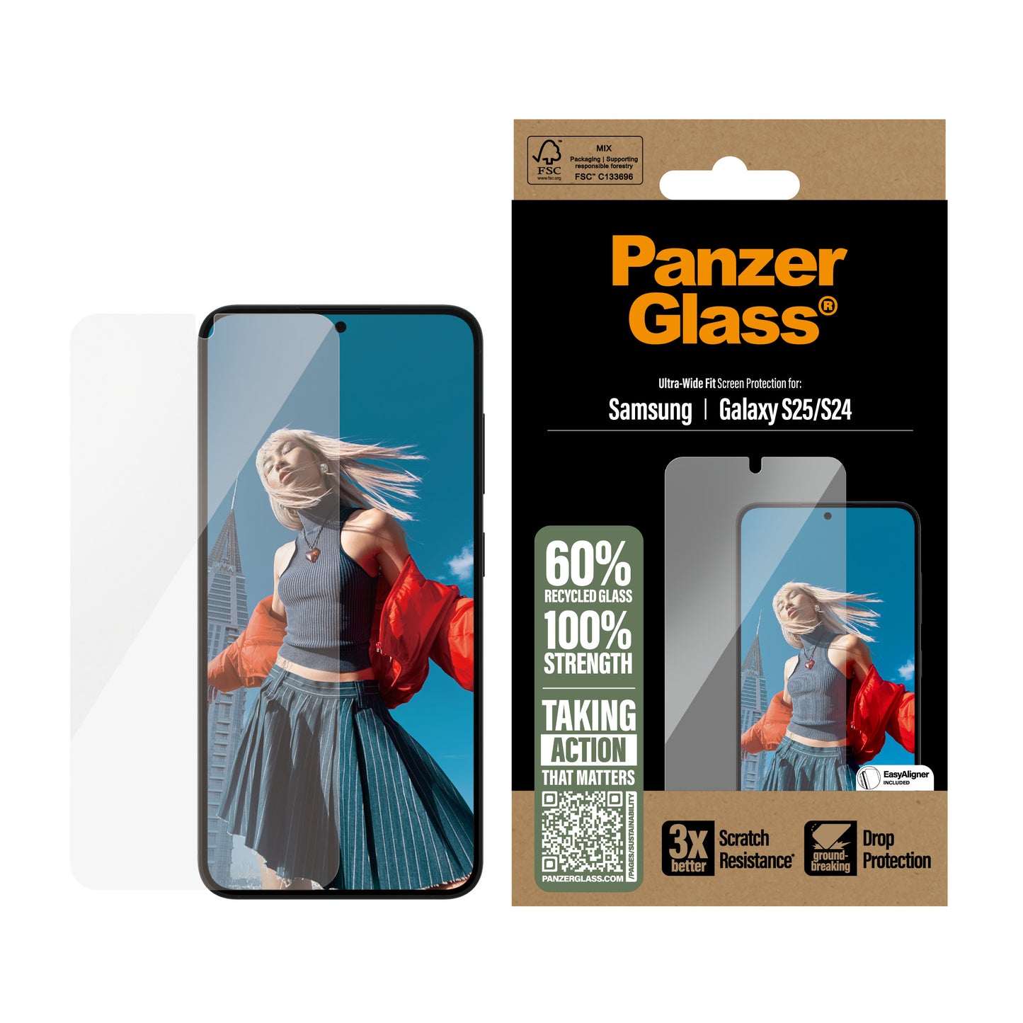PanzerGlass Screen Protector Ultra-Wide Fit - Clear - voor Samsung Galaxy S25