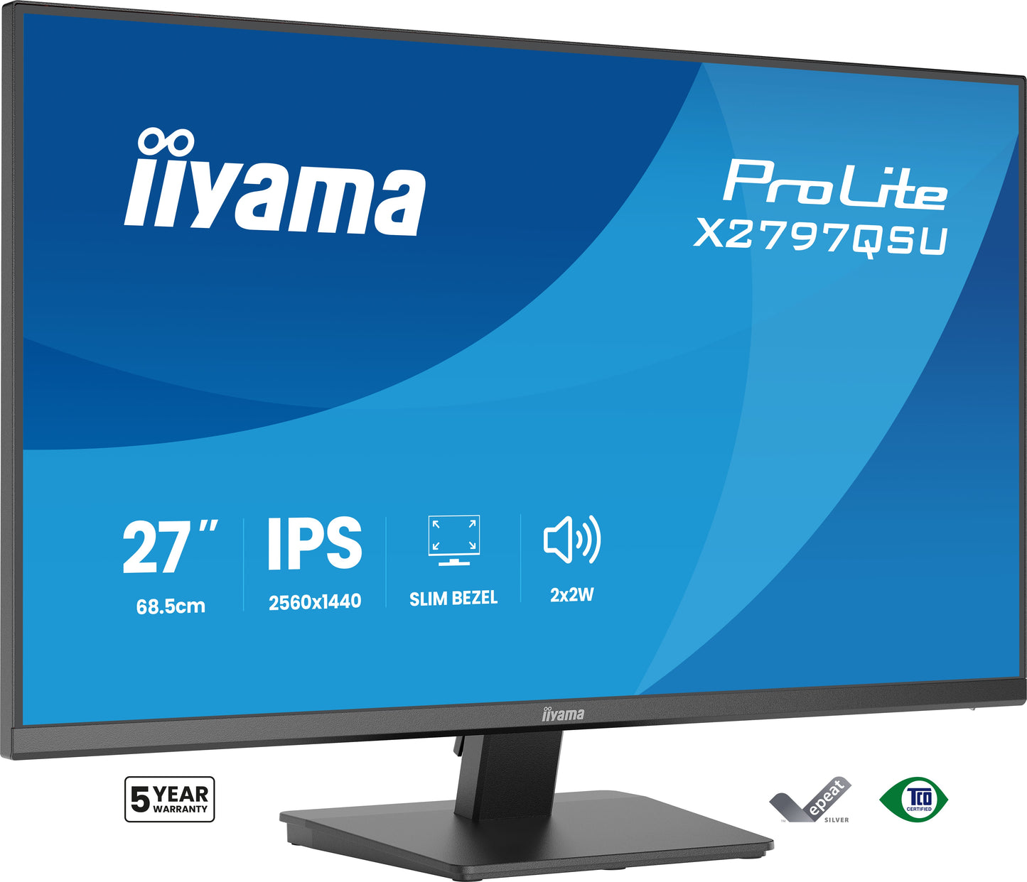 IIYAMA X2797QSU-B1 27inch IPS QHD 4-side slim bezel EyeComfort 350cd/m2 4ms Speakers 2x HDMI DP 2xUSB 3.2 2xUSB Type-C