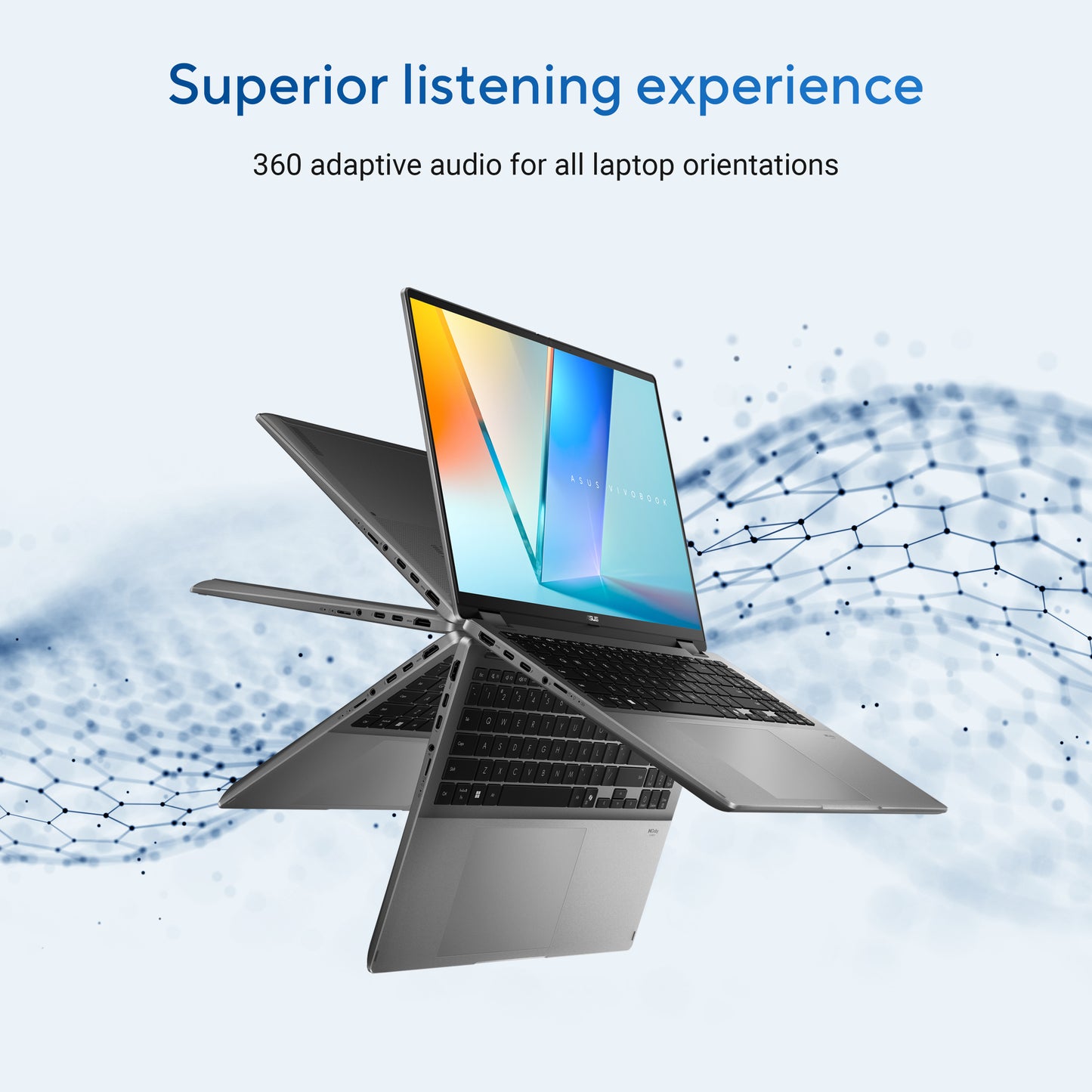 ASUS Vivobook 16 Flip, 16inch 3K OLED TOUCH, Intel Ultra 7 285V, 32GB, 1TB PCIe NVMe SSD, Intel Arc Graphics, Grijs, W11 Home