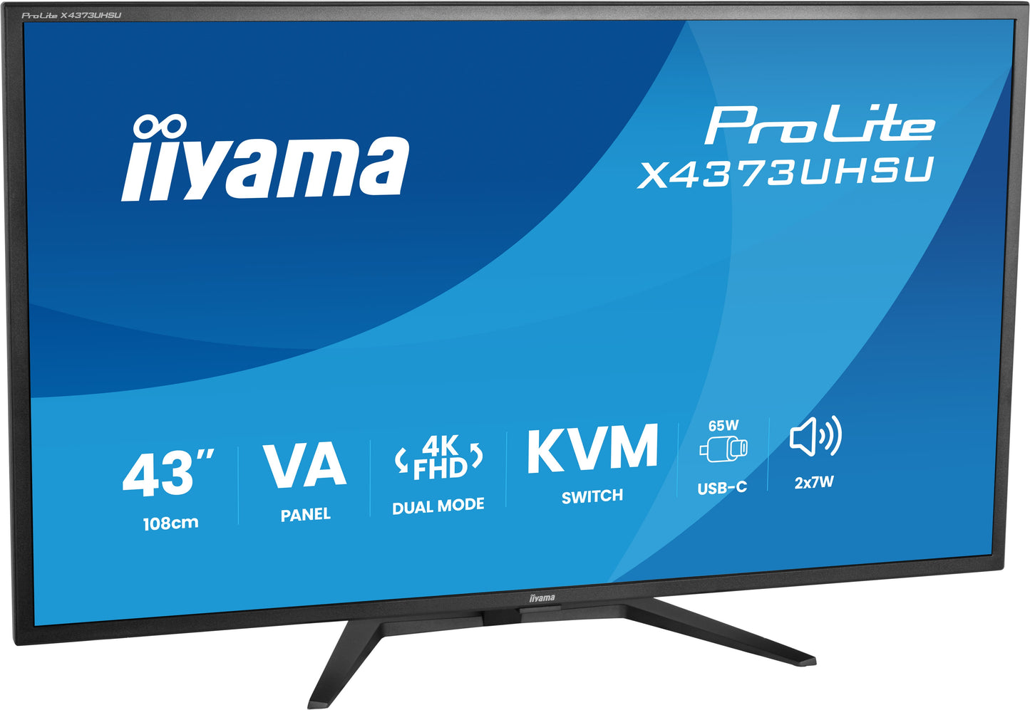 IIYAMA X4373UHSU-B2 43inch VA Dual Mode DLG UHD/FHD 120Hz 450cdm2 3ms 2xHDMI DP KVM PBP&PIP 2xUSB 3.2 2xUSB Type-C Speakers Remote