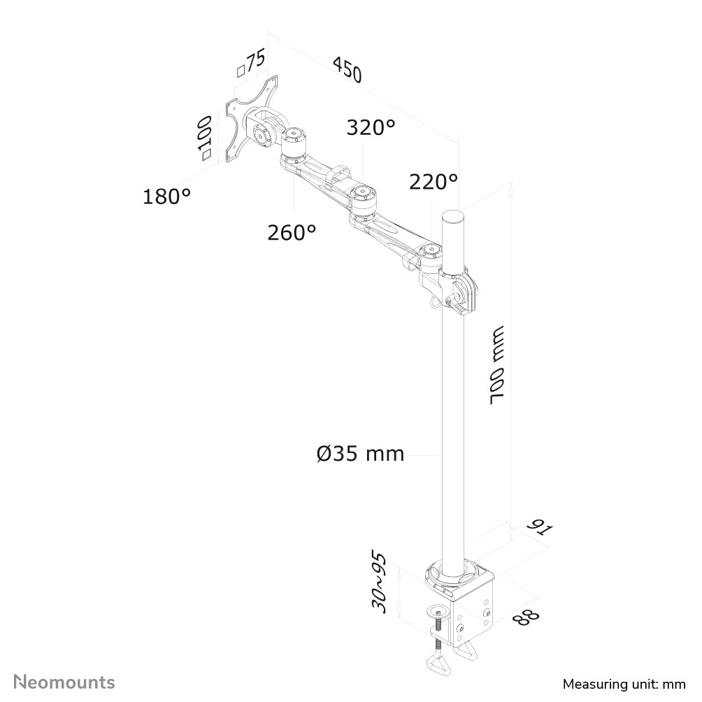 Flat Screen Desk Mount (clamp), 70 cm pole
