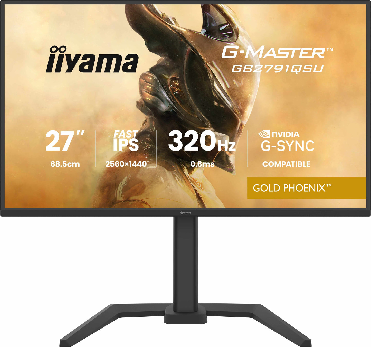 IIYAMA GB2791QSU-B1 G-Master Gold Phoenix 27inch Fast IPS QHD 320Hz 350cd/m2 0.6ms 2xHDMI 2.1 DP USB 2x3.2+2xC Speakers 15cm Adj.