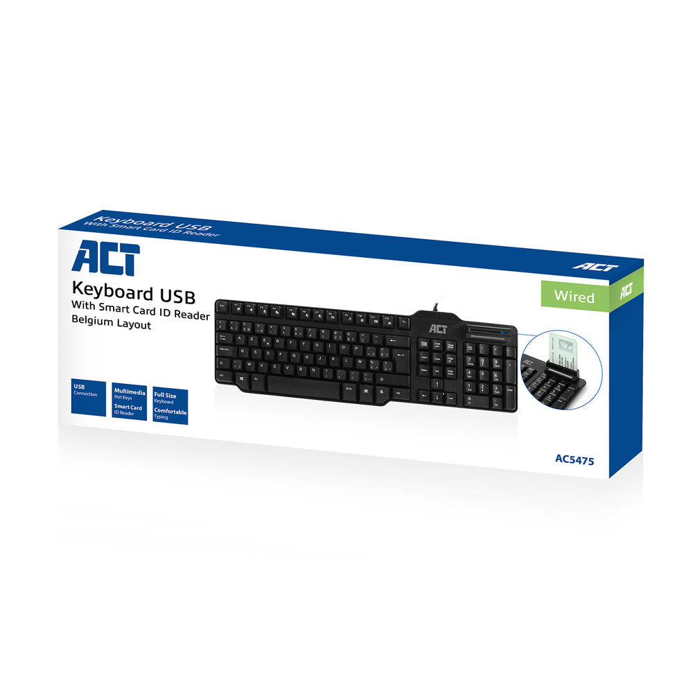ACT Keyboard Belgium lay-out USB Smart Card ID Reader