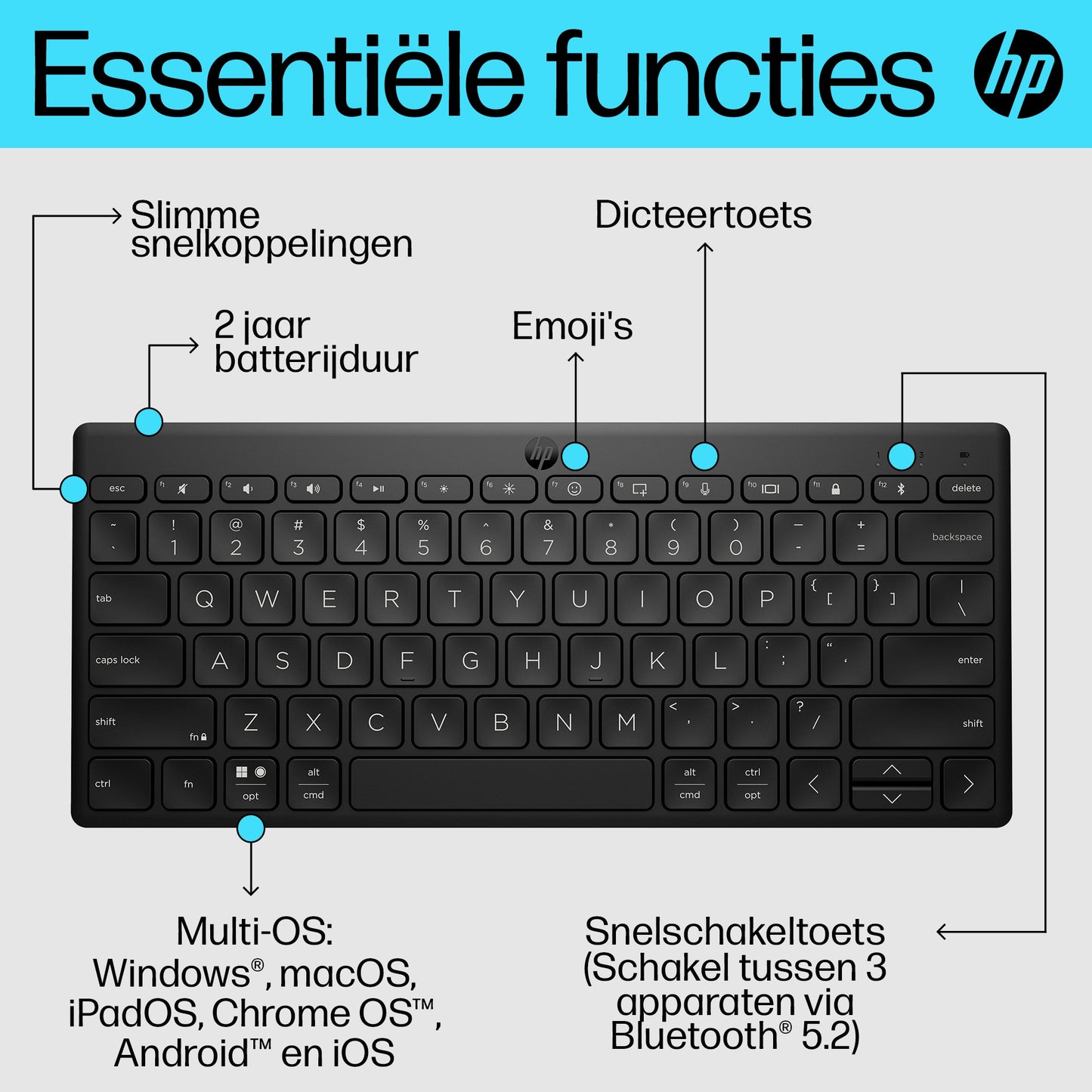 HP 350 Black Compact Multi-Device Keyboard BEL