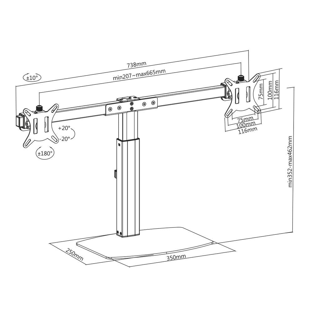 ACT Monitor desk stand gas spring crossbar 2 Screens