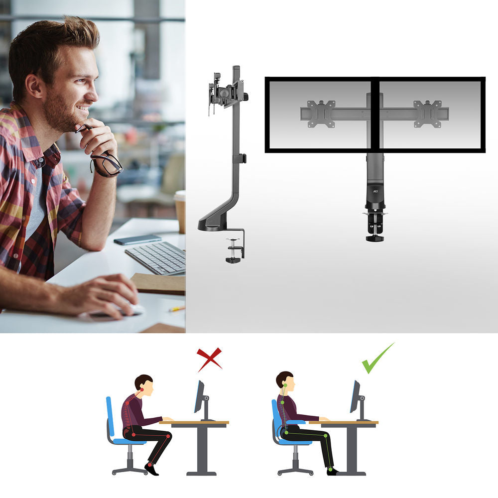 ACT Monitor desk mount stand crossbar 2 Screens, easy height adjust