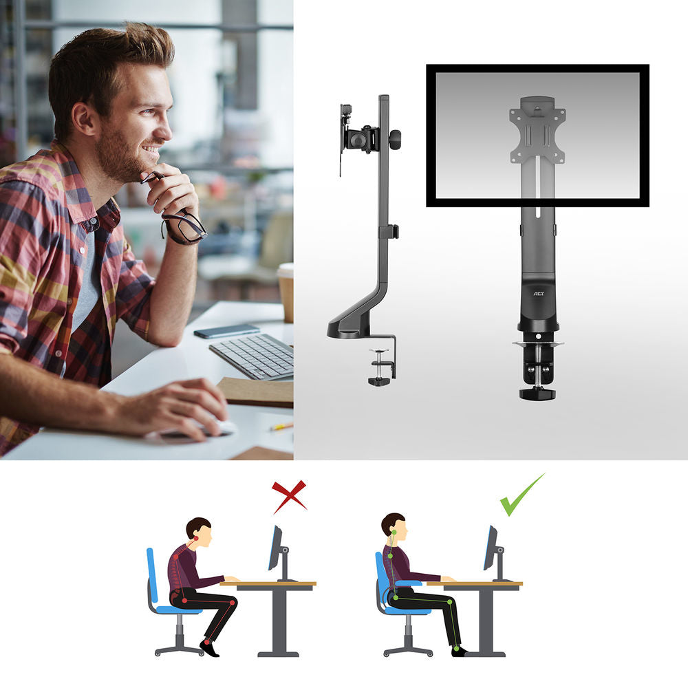 ACT Monitor desk mount stand 1 Screen, easy height adjust