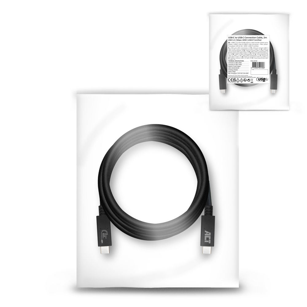 ACT USB-C  Connection Cable USB 3.2 Gen1 (5Gbps) 60W, Official USB-IF Certified 2.0 Meter