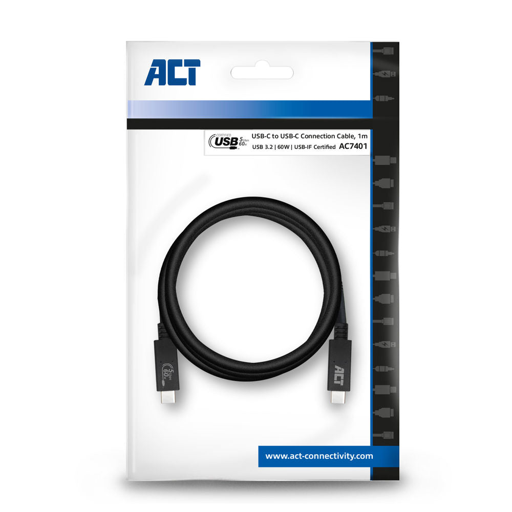 ACT USB-C  Connection Cable USB 3.2 Gen1 (5Gbps) 60W, Official USB-IF Certified 1.0 Meter