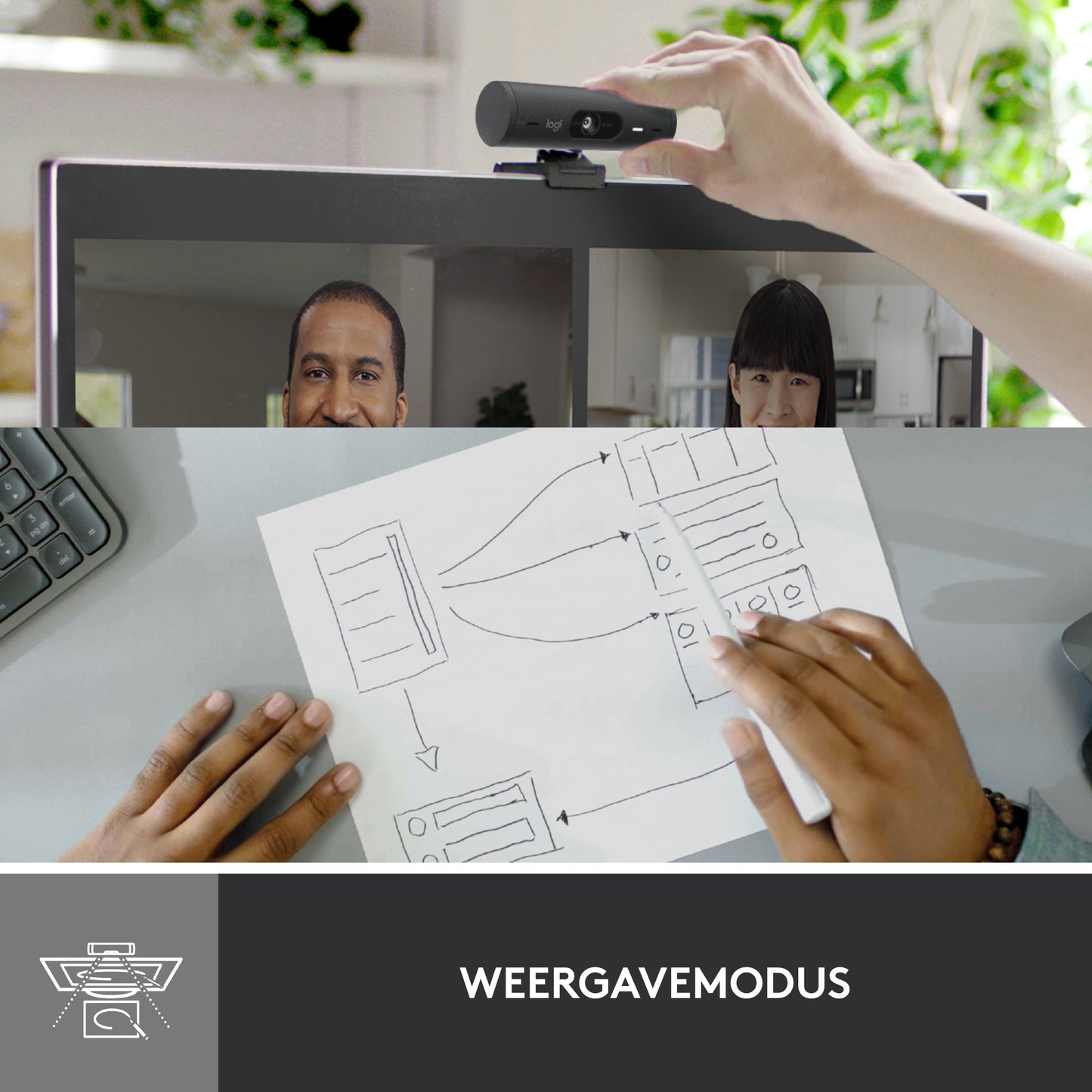 Logitech Brio 500 Full HD Webcam met auto light correction, auto-framing, Show Mode, Ruisonderdrukking, Privacy cover, Microsoft Teams/Googl