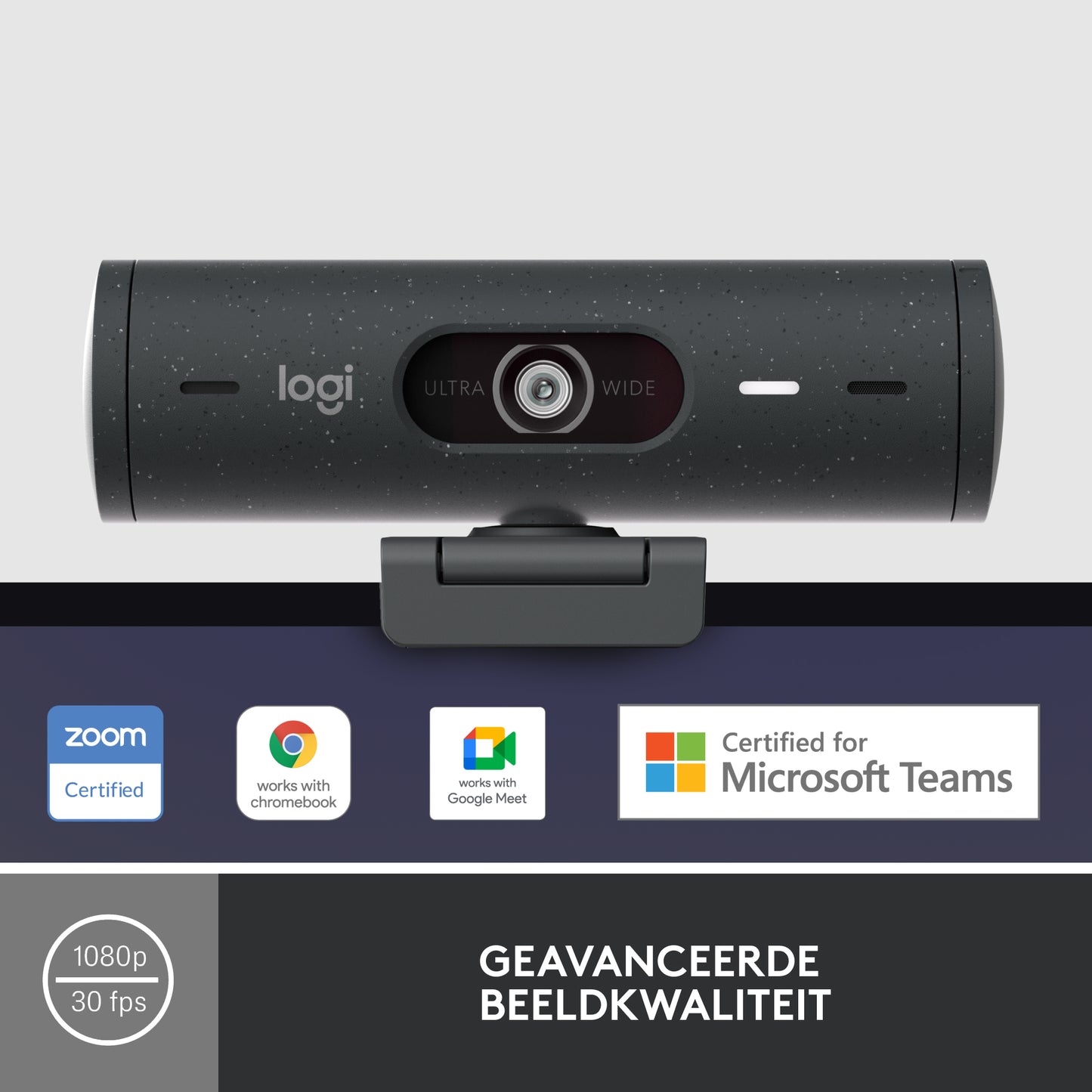 Logitech Brio 500 Full HD Webcam met auto light correction, auto-framing, Show Mode, Ruisonderdrukking, Privacy cover, Microsoft Teams/Googl