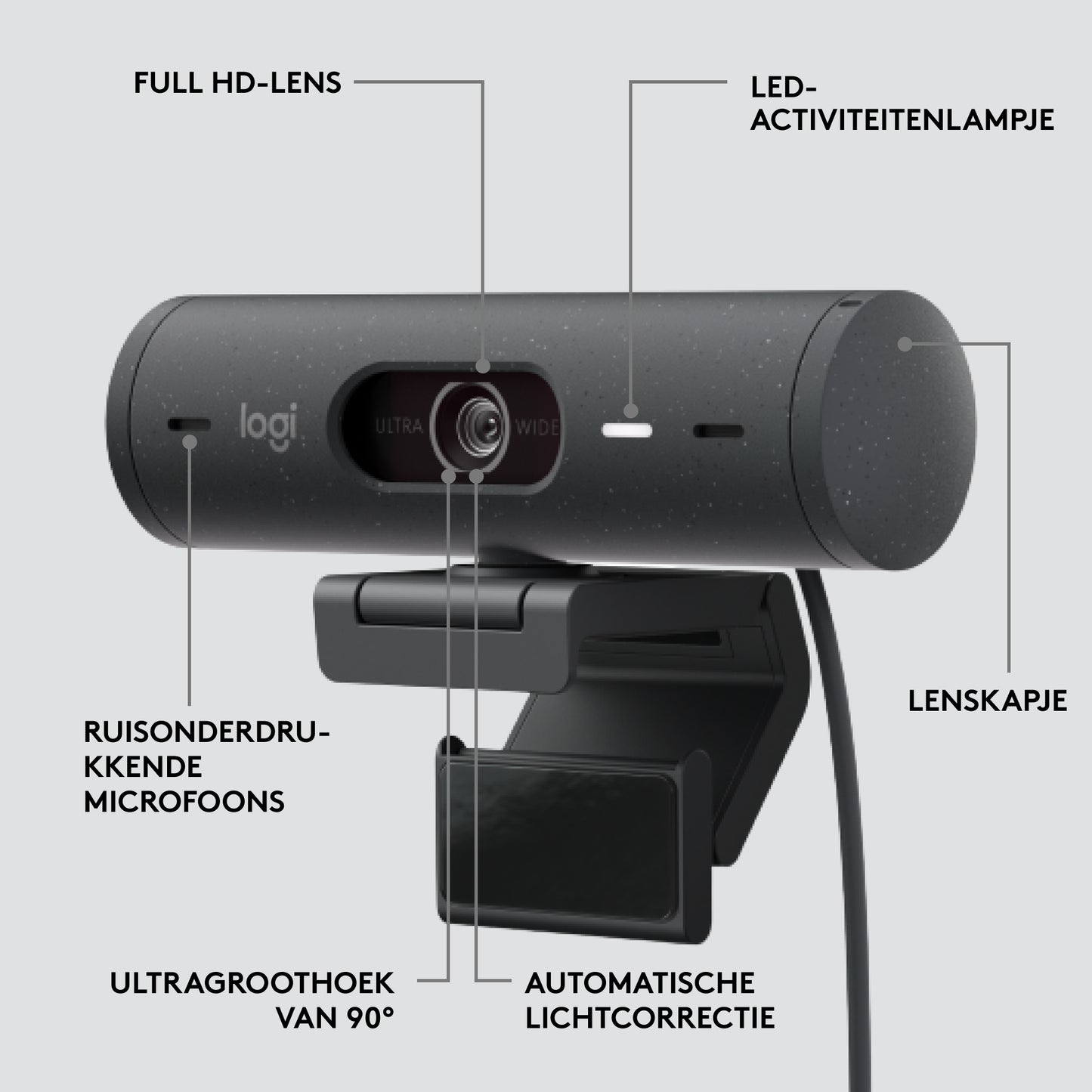 Logitech Brio 500 Full HD Webcam met auto light correction, auto-framing, Show Mode, Ruisonderdrukking, Privacy cover, Microsoft Teams/Googl