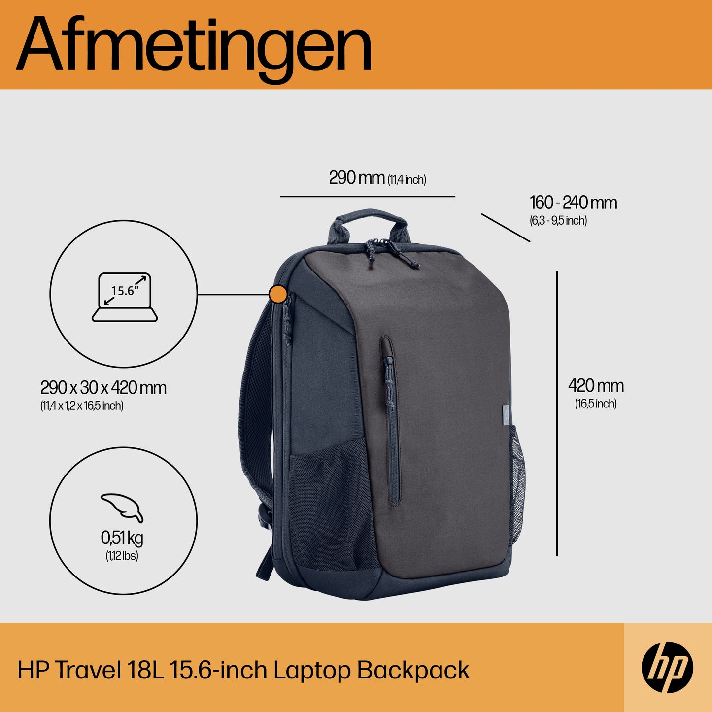 HP Travel 18L 15.6 IGR Laptop Backpack 6H2D9AA