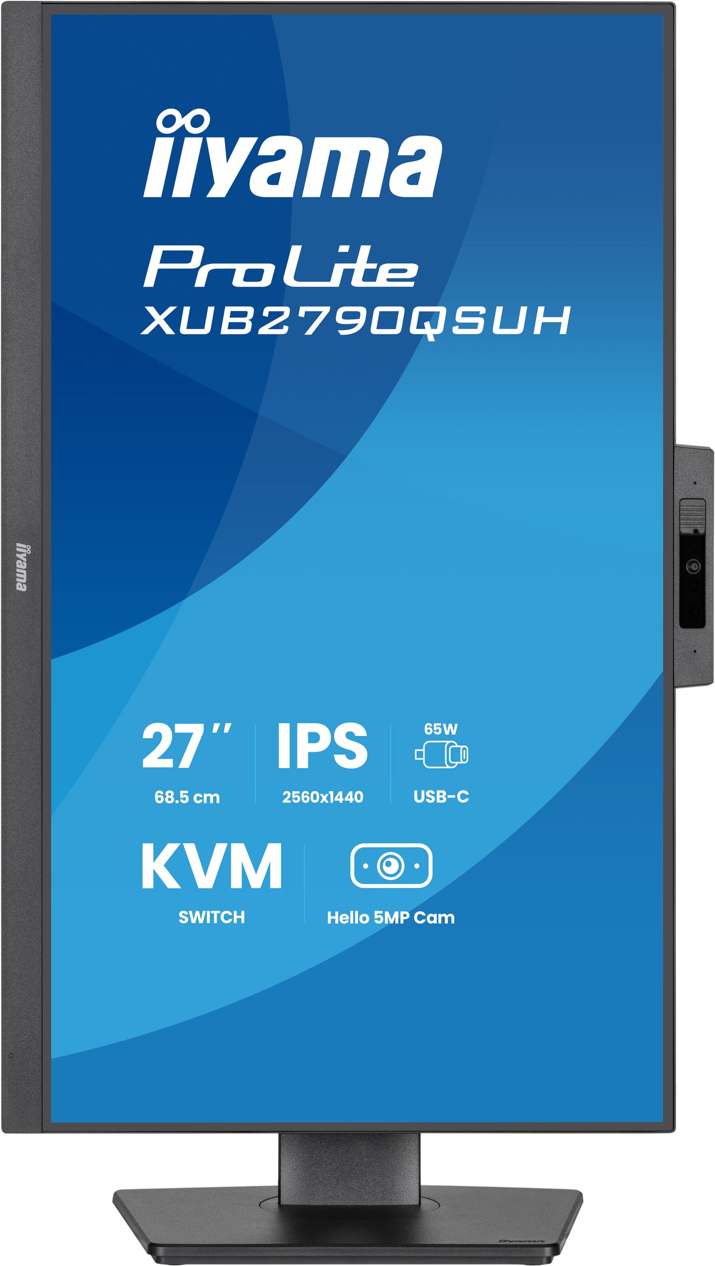 IIYAMA XUB2790QSUH-B2 27inch IPS-panel 2560x1440 100hz Windows Hello Webcam 5MP Auto Focus 15cm Height Adj. Stand 4ms 250