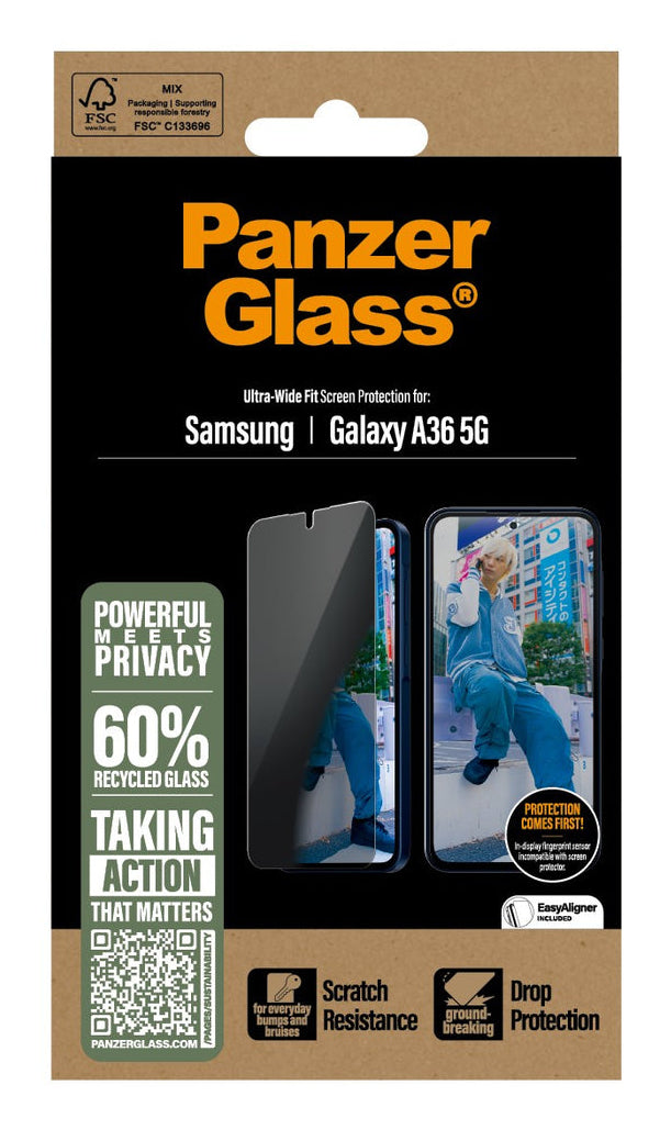 PanzerGlass Privacy Ultra-Wide Fit Glass - Clear - voor Samsung Galaxy A36 5G