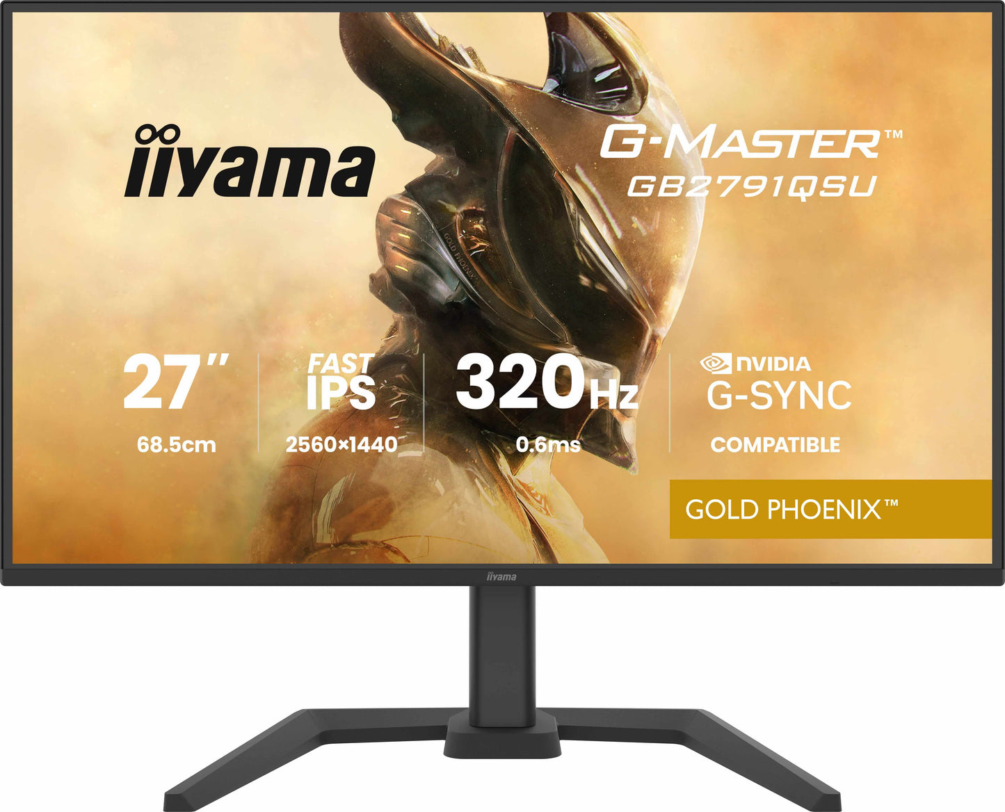 IIYAMA GB2791QSU-B1 G-Master Gold Phoenix 27inch Fast IPS QHD 320Hz 350cd/m2 0.6ms 2xHDMI 2.1 DP USB 2x3.2+2xC Speakers 15cm Adj.