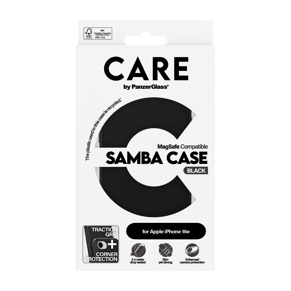 CARE by PanzerGlass Fashionable Samba Case Black w. MagSafe iPhone 16e