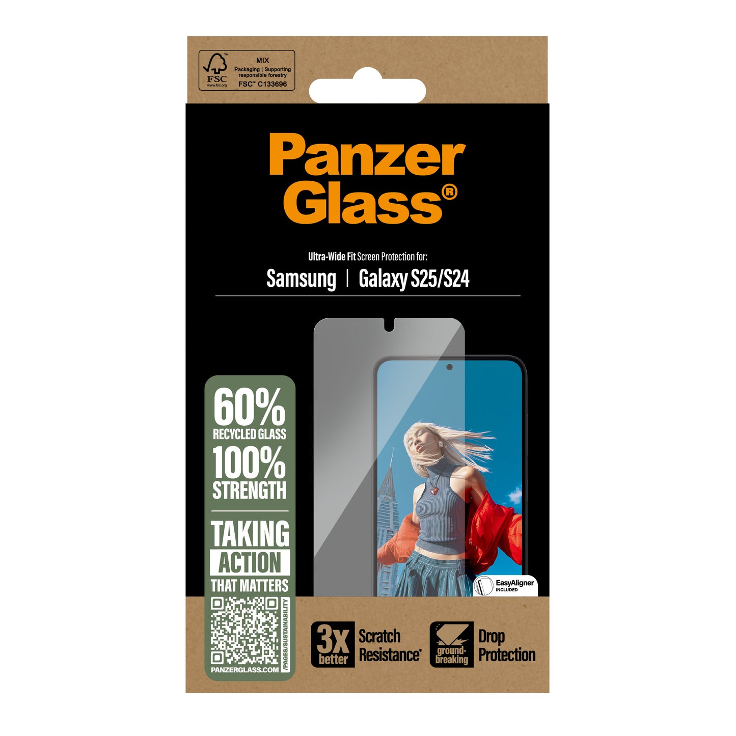 PanzerGlass Screen Protector Ultra-Wide Fit - Clear - voor Samsung Galaxy S25