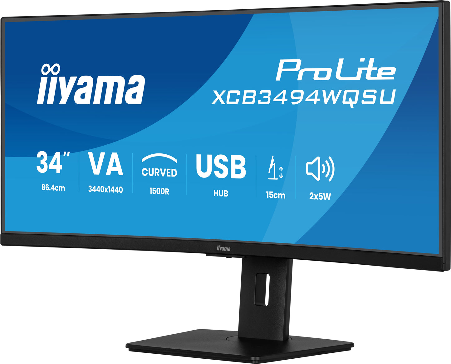 IIYAMA 34WIDE LCD, 3440 x 1440, UWQHD Curved VA panel, LED Bl., USB-Hub (2xOut v3.2 + 2xUSB-C(7,5 Watt)), FreeSync  Premium, Height Adjust.