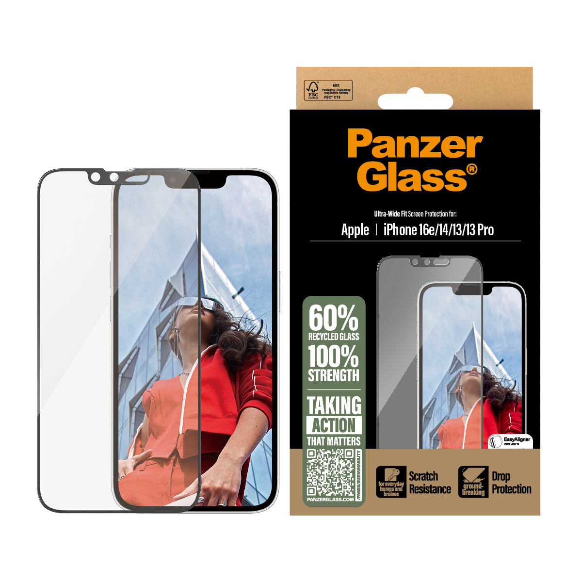 PanzerGlass Screen Protector iPhone 16e 14 13 13 Pro Ultra-Wide Fit w. Aligner