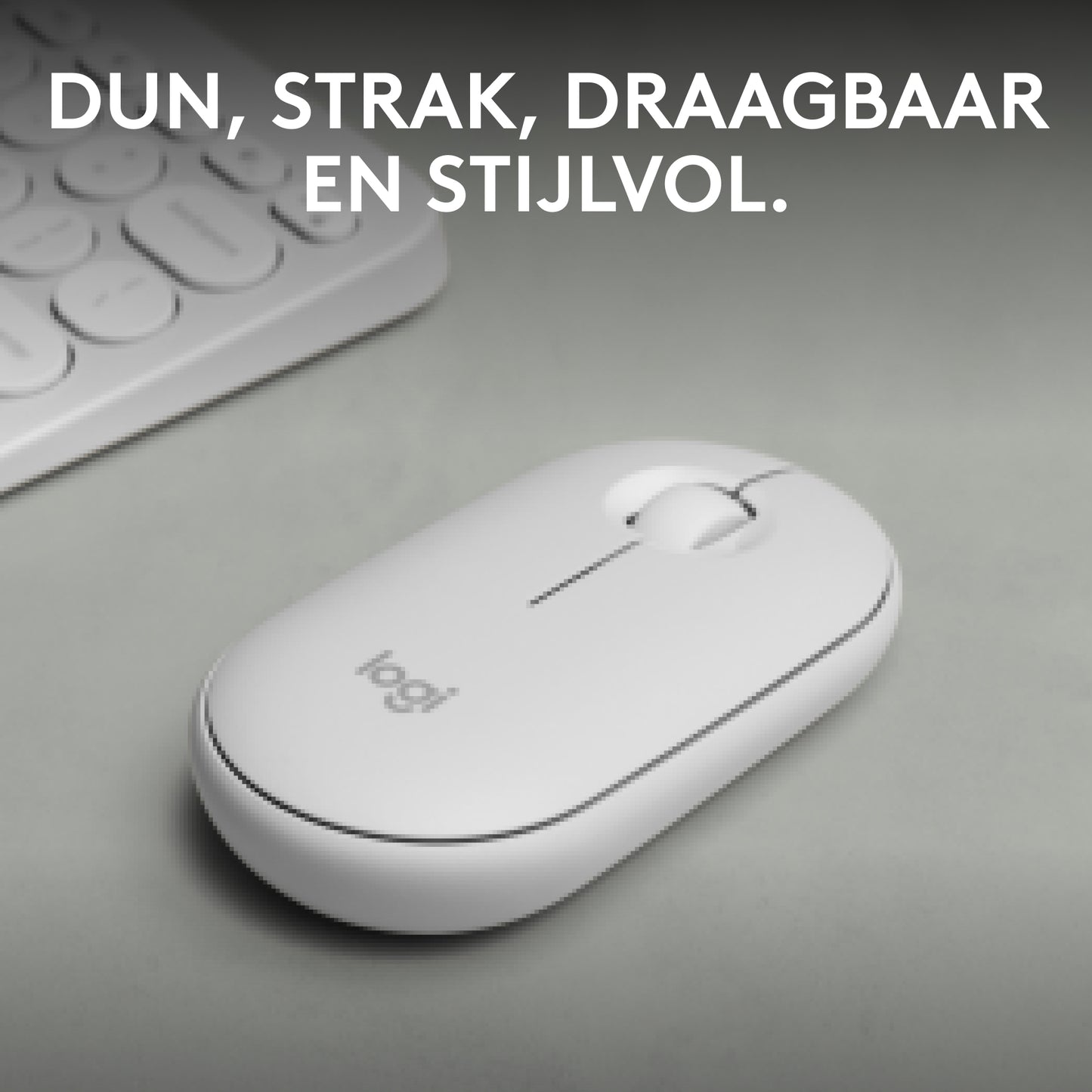 Logitech Pebble Mouse 2 M350s dunne draadloze Bluetooth-muis, Off-White, draagbaar, licht, aanpasbare knop, stil klikken, Easy-Switch, Windo