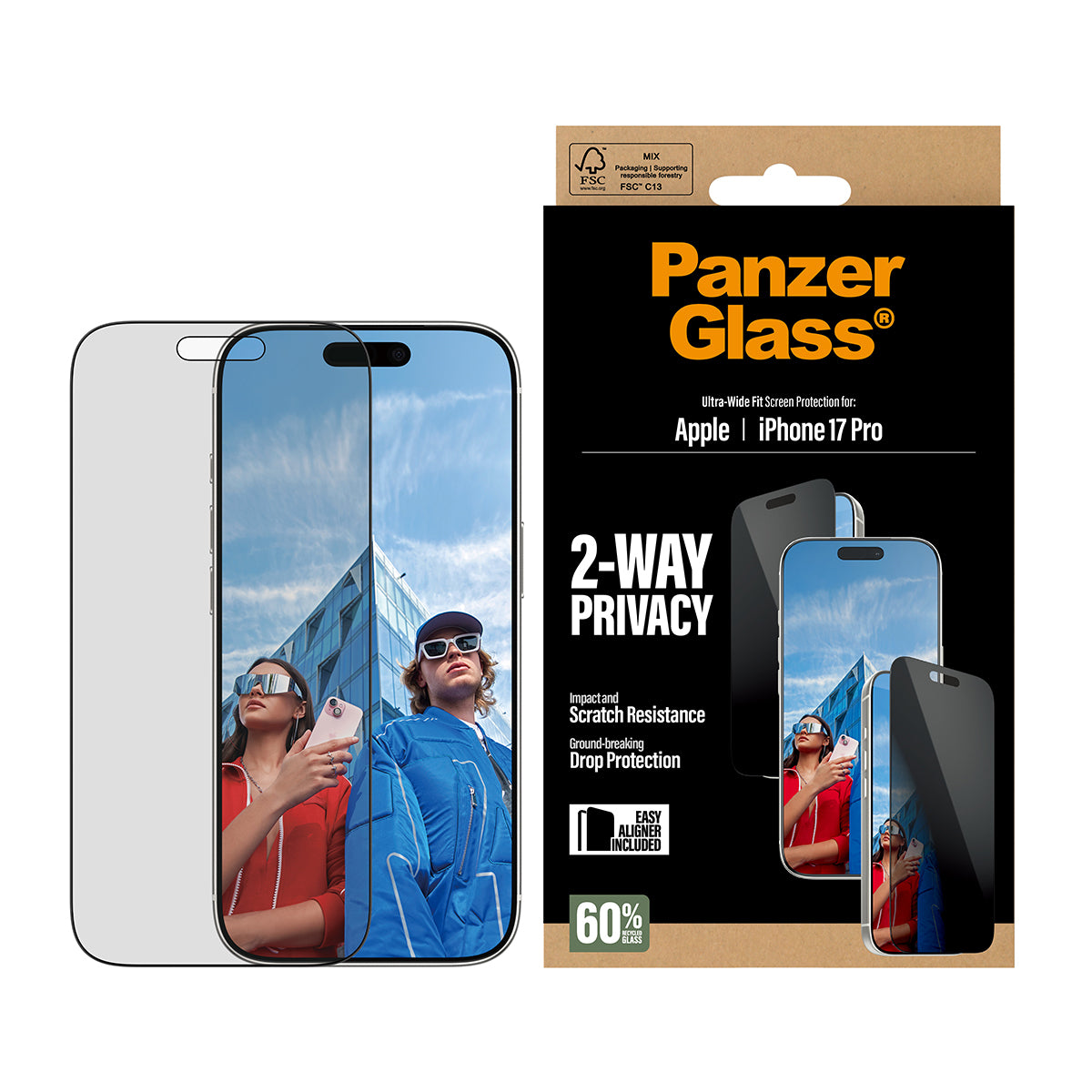 PanzerGlass Privacy Screen Protector Ultra-Wide Fit - Clear - voor iPhone 17 Pro