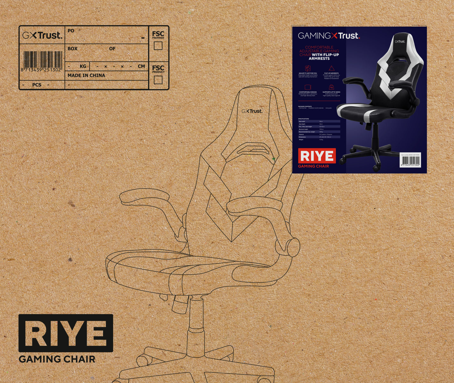 TRUST GXT703W RIYE GAMING CHAIR WHITE