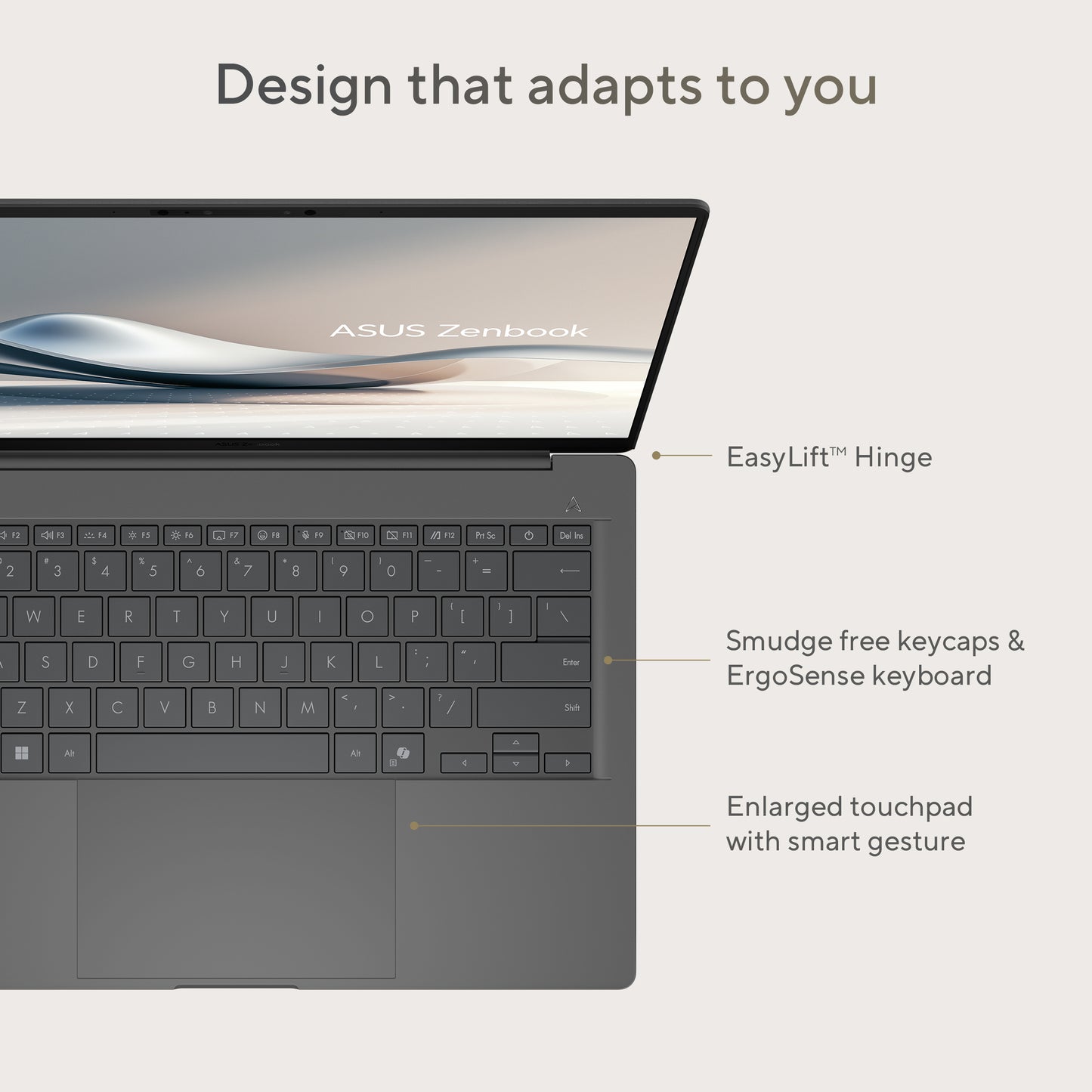Asus Zenbook A14 AI, 14inch WUXGA OLED, Snapdragon X Elite, 32GB, 1TB PCIe NVMe SSD, Qualcomm Adreno Graphics, Grijs, W11 Home