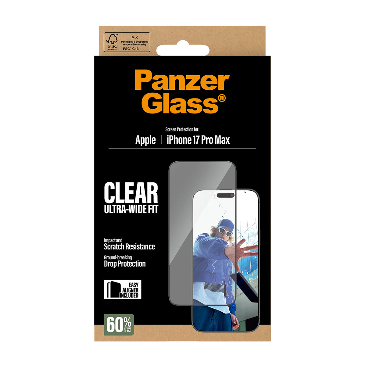 PanzerGlass Screen Protector Ultra-Wide Fit - Clear - voor iPhone 17 Pro Max
